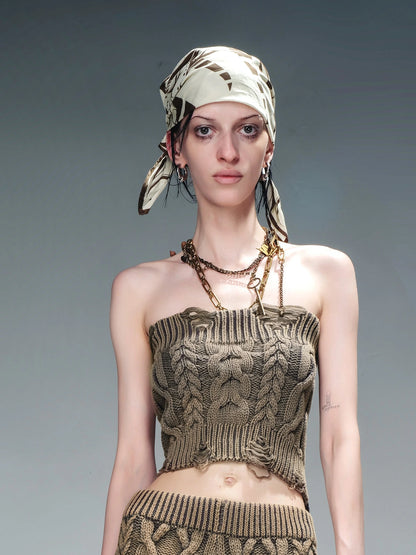 Vintage Washed Thick Cable Knit Sweater Set