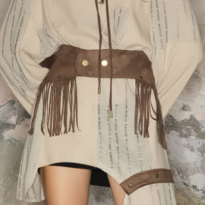 Distressed Mesh Knit Sweater With Scarf
