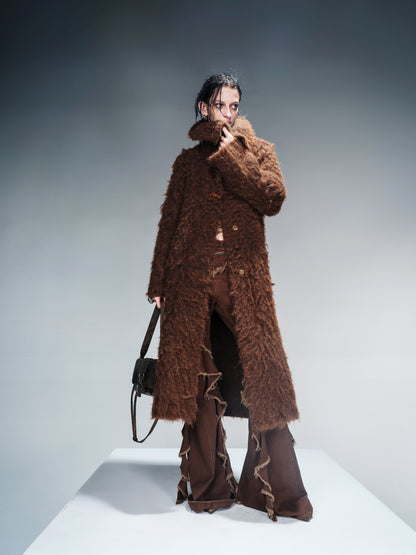 NN NORTH NODE Long Knit Cardigan With Brushed Texture And Shawl Collar