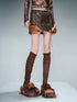 NN NORTH NODE Alternating Border Washed Leather Patchwork Shearling Skirt