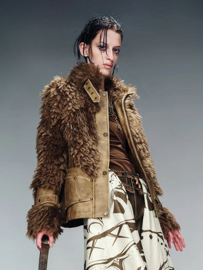 Faux Fur Lined Short Jacket With Crystal Velvet Interior