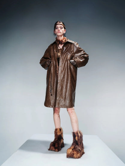 Snake Trimmed Mid Length Cotton Quilted Leather Windbreaker