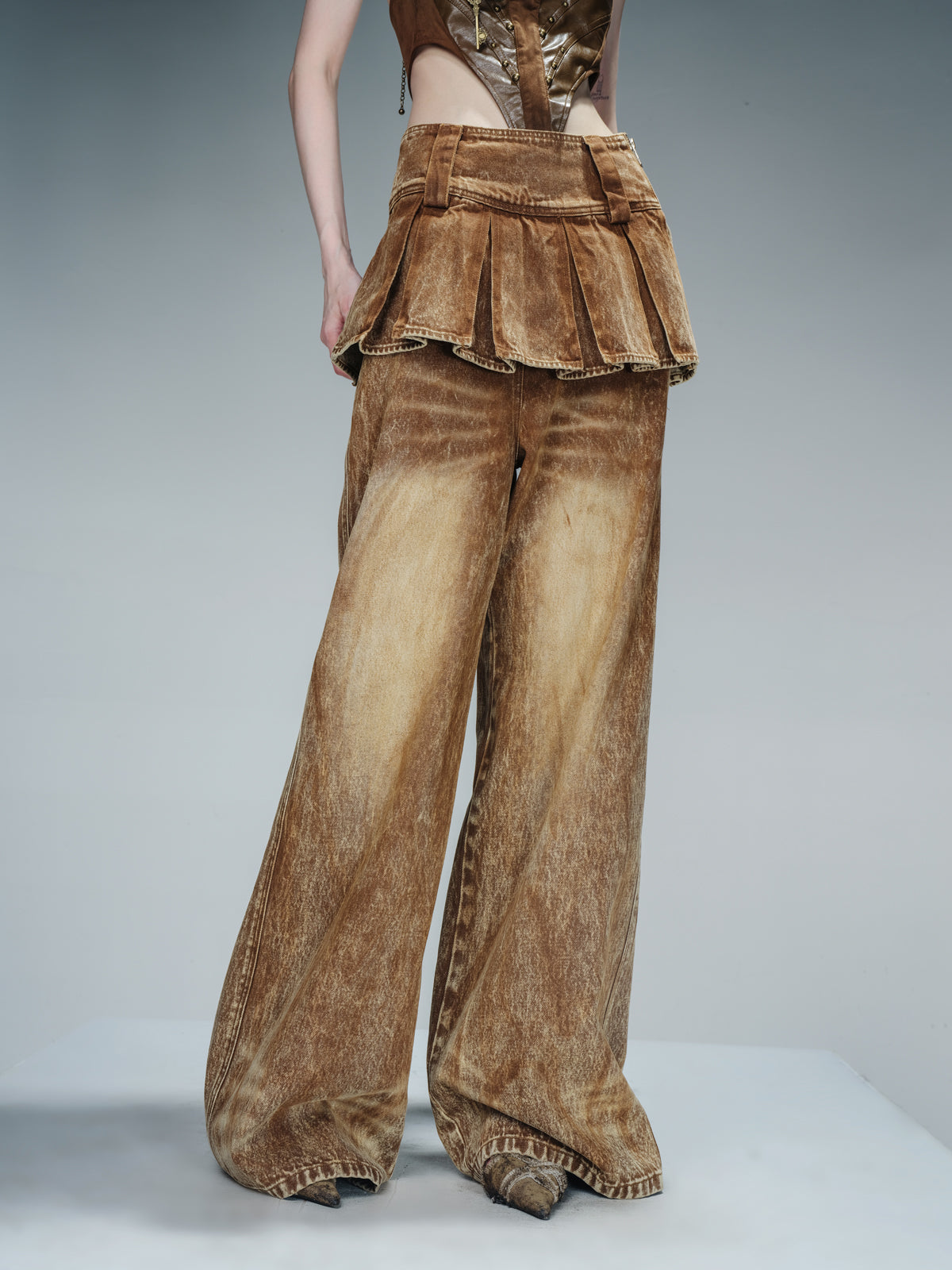 NN NORTH NODE Denim Culottes With Wide Leg And Pleated Detail