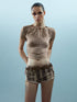 UpdateNN NORTH NODE Blooming Pleats Beaded Mock Neck Modal Tee