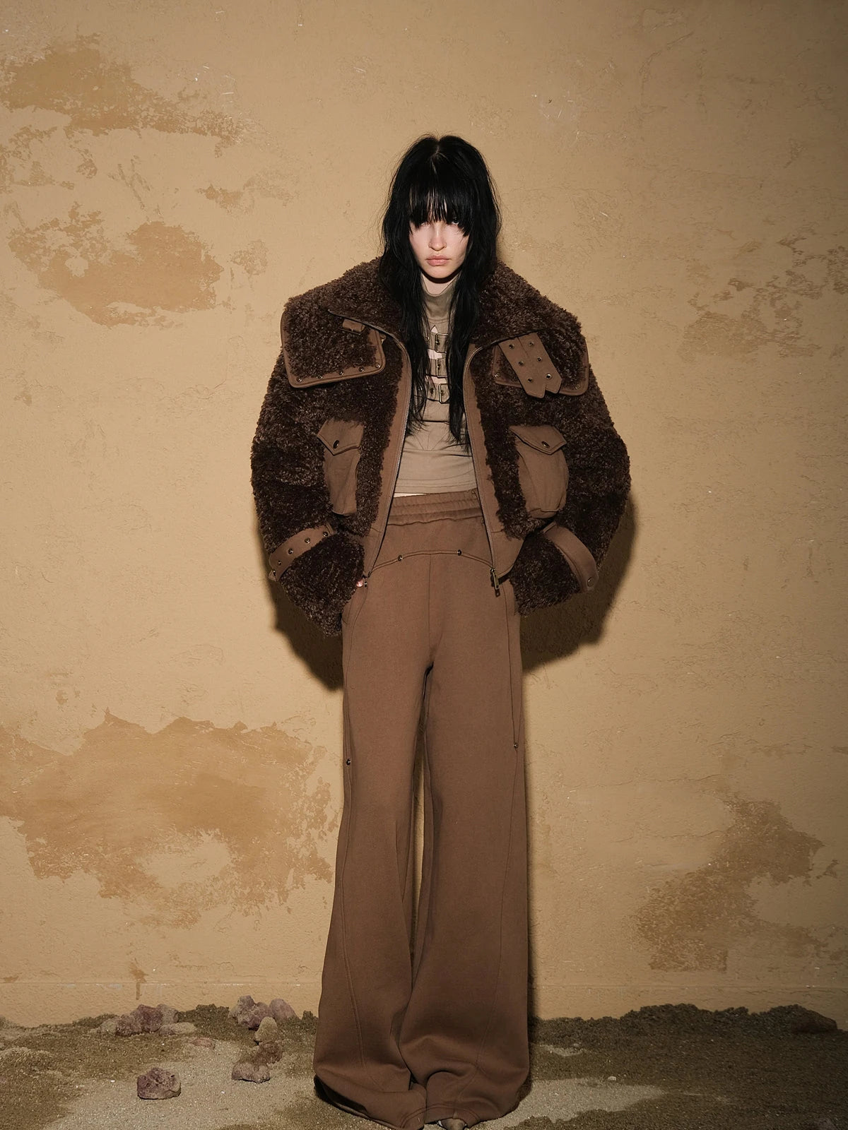 Astrological Plush Patchwork Cropped Coat