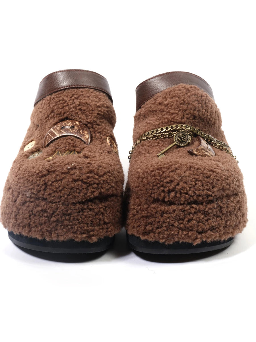Ankh Platform Shearling Slide Sandals