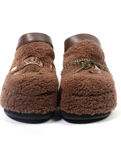 Ankh Platform Shearling Slide Sandals