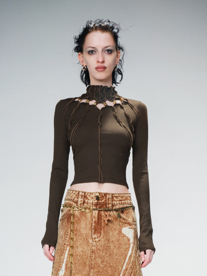UpdateNN NORTH NODE Knitted Beaded Cutout Turtleneck Top
