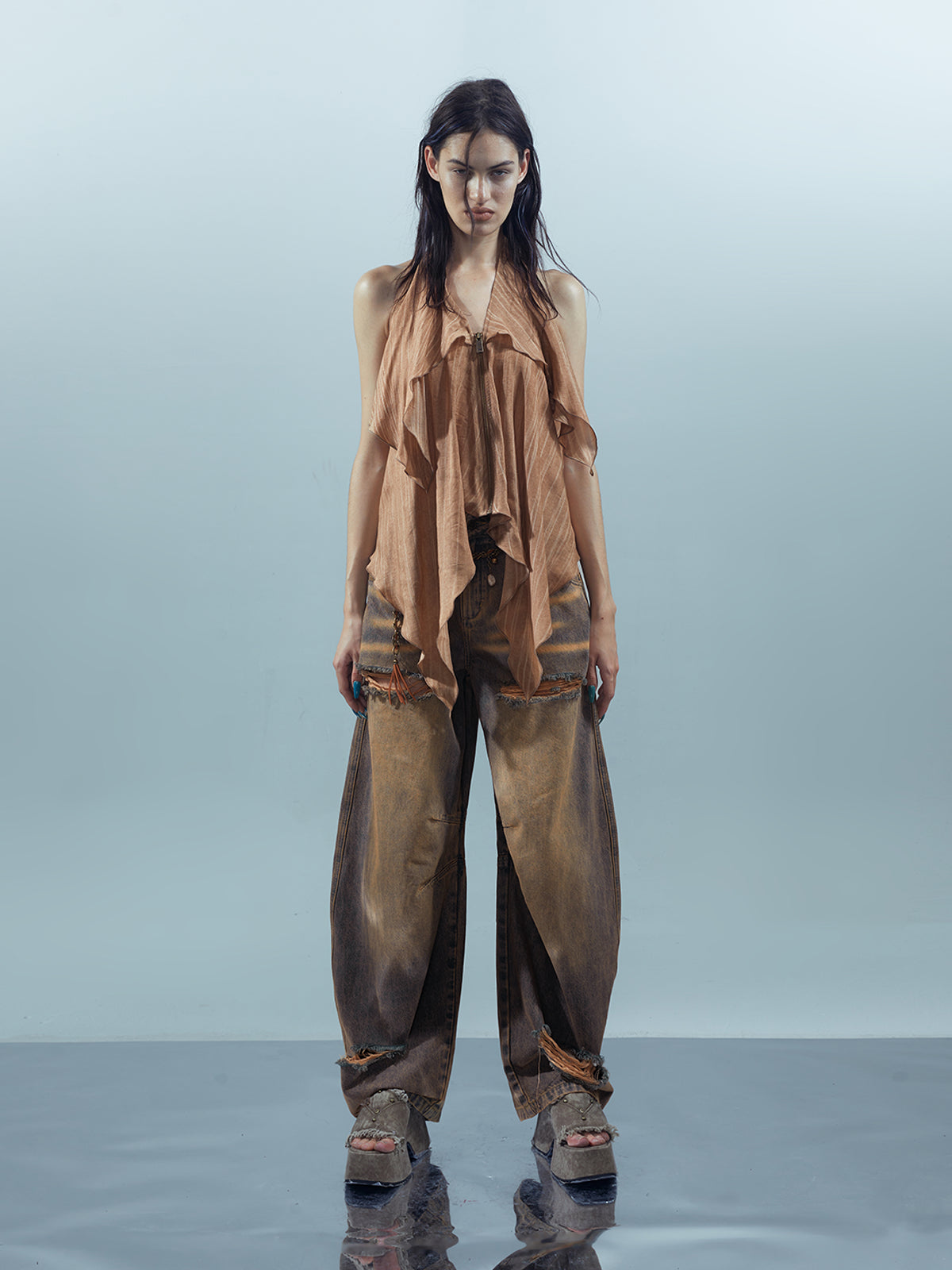 NN NORTH NODE Piscean Loom Ethereal Threads Smocked Backless Camisole