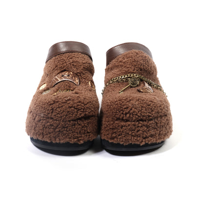 Ankh Platform Shearling Slide Sandals