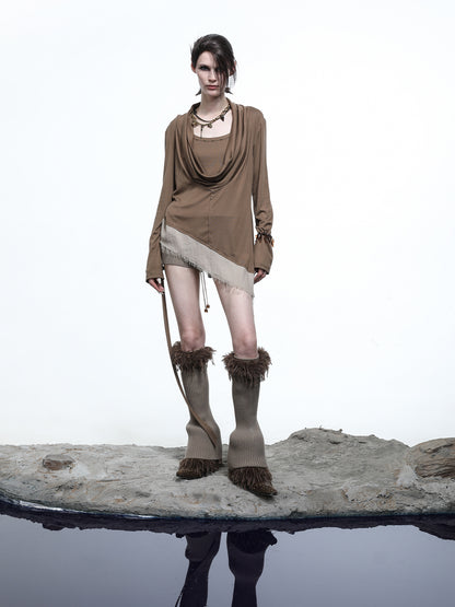 NN NORTH NODE Lyocell Draped Asymmetric Hem Knit T-shirt