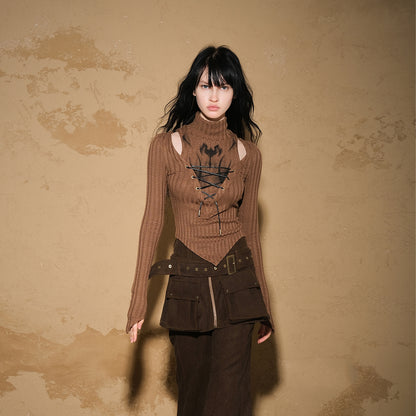 NN NORTH NODE Irregular Knit Sweater 2024 Ss V-neck T-shirt Long Sleeve