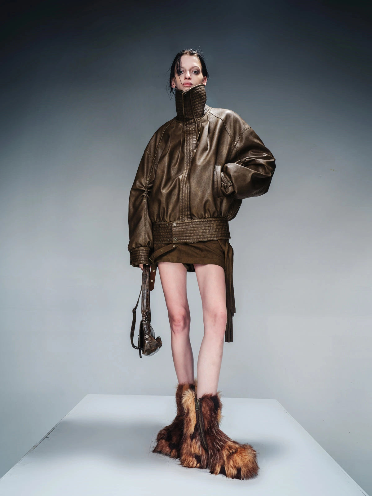 Washed Vintage Leather Cotton Short Jacket
