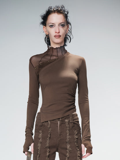 UpdateNN NORTH NODE Suede Trimmed Winged High Neck Tee