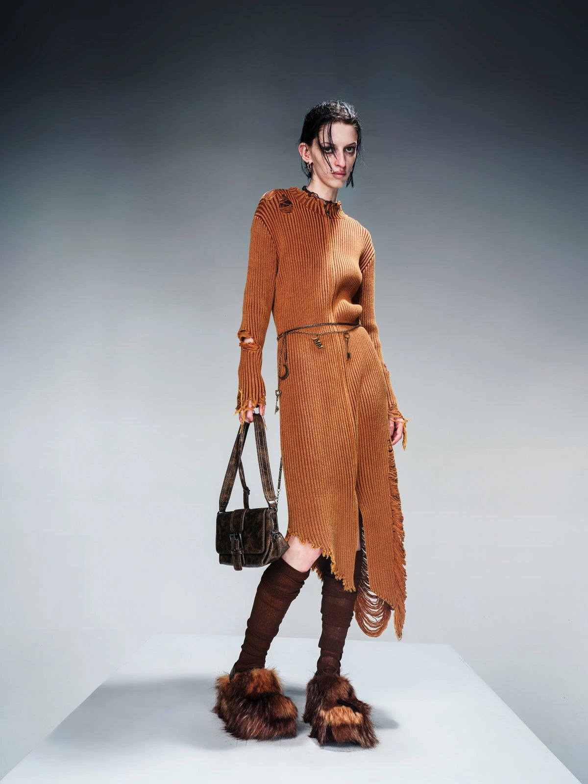 Long Knit Dress And Cardigan Two Way Wear