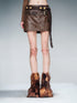 NN NORTH NODE Snake Textured Double Belt Fringe Leather Skirt With Waistchain