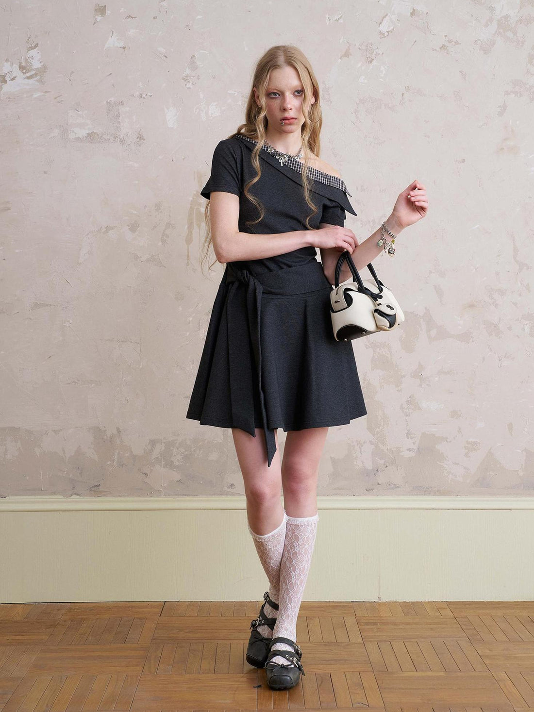 DIDDI MODA Color Block Asymmetric Tie Waist Dress