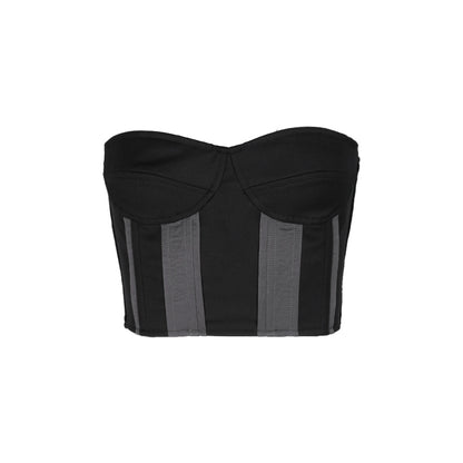 ALINNV STUDIO Ribbed Motorcycle Bandeau Top With Detailing