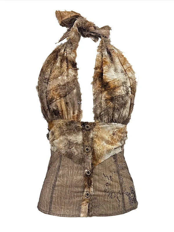 Wasteland Print Studded Halter Top