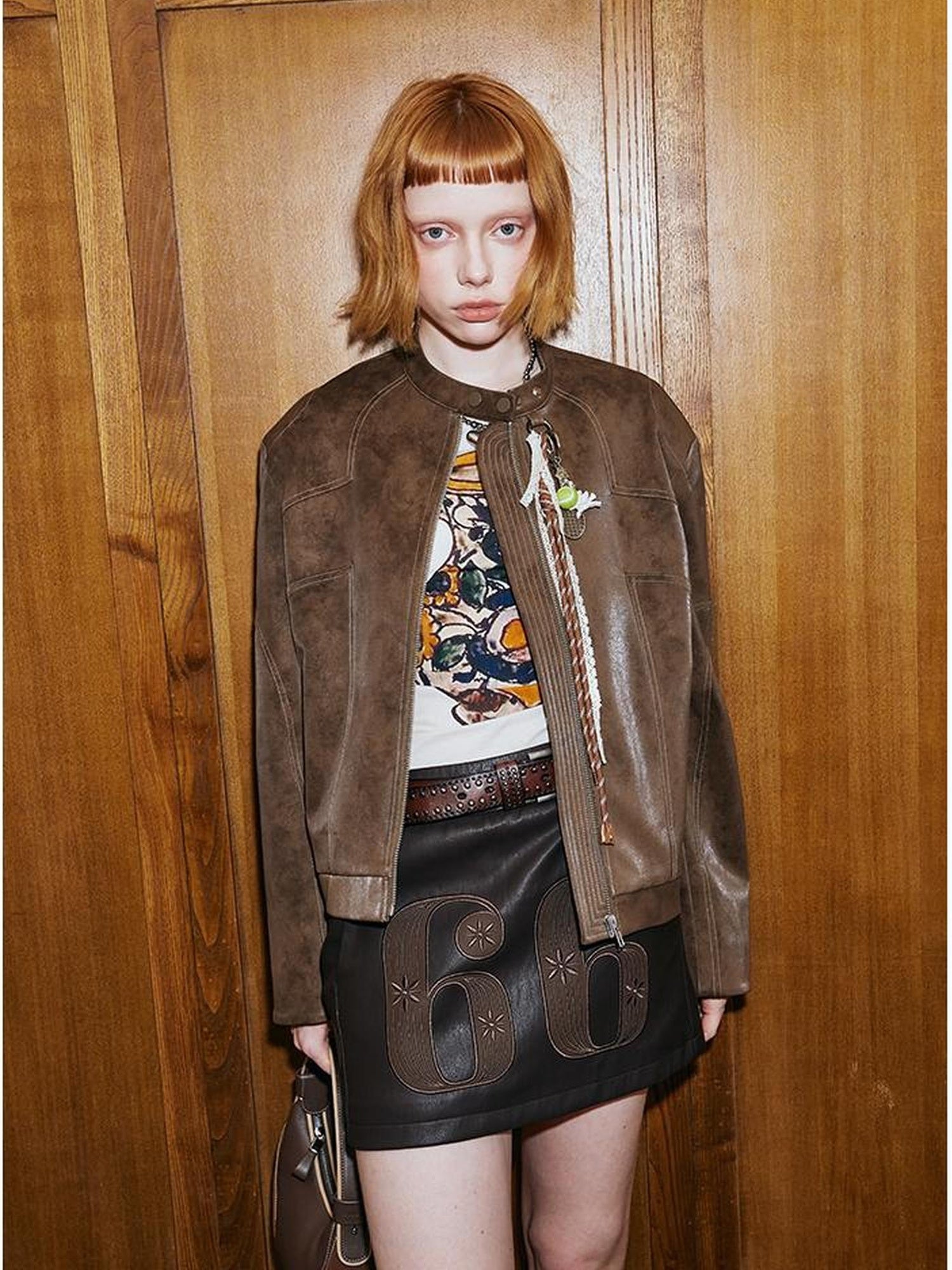 DIDDI MODA Colorblock Biker Jacket With Stitched PU Suede Detail