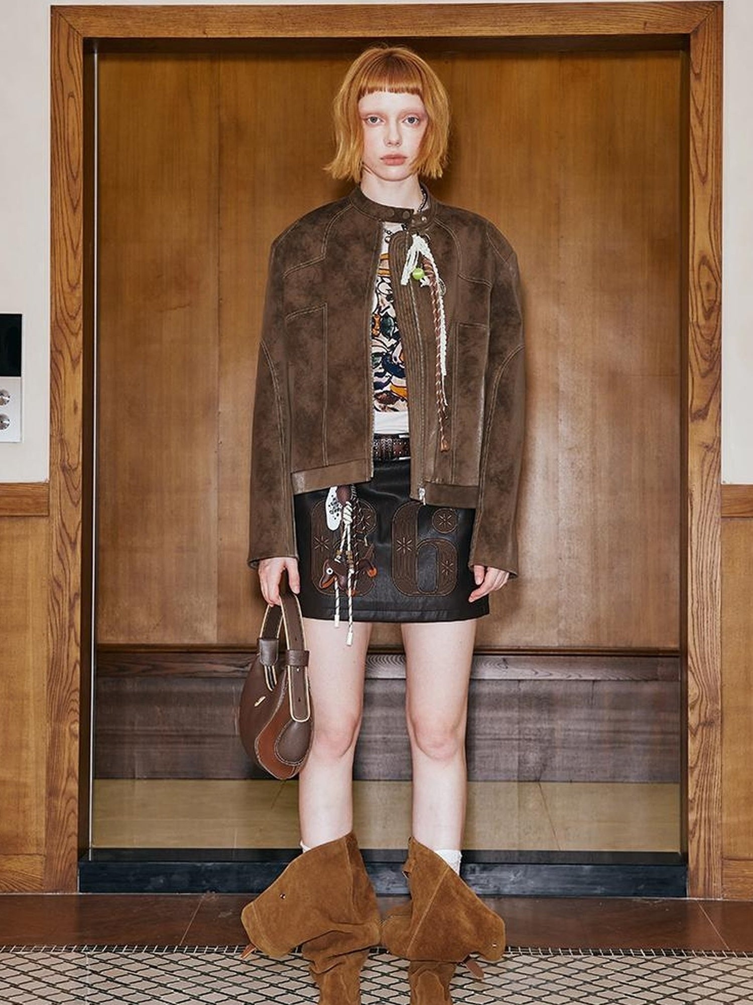 DIDDI MODA Colorblock Biker Jacket With Stitched PU Suede Detail