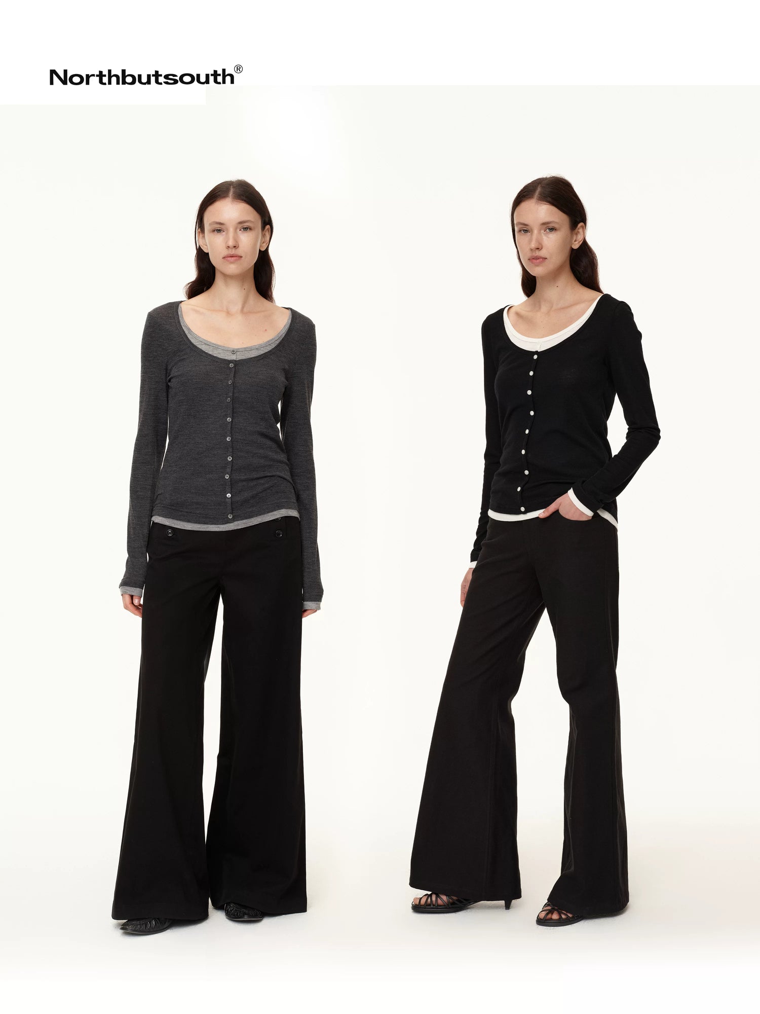 Colorblock Faux Layered U Neck Women&