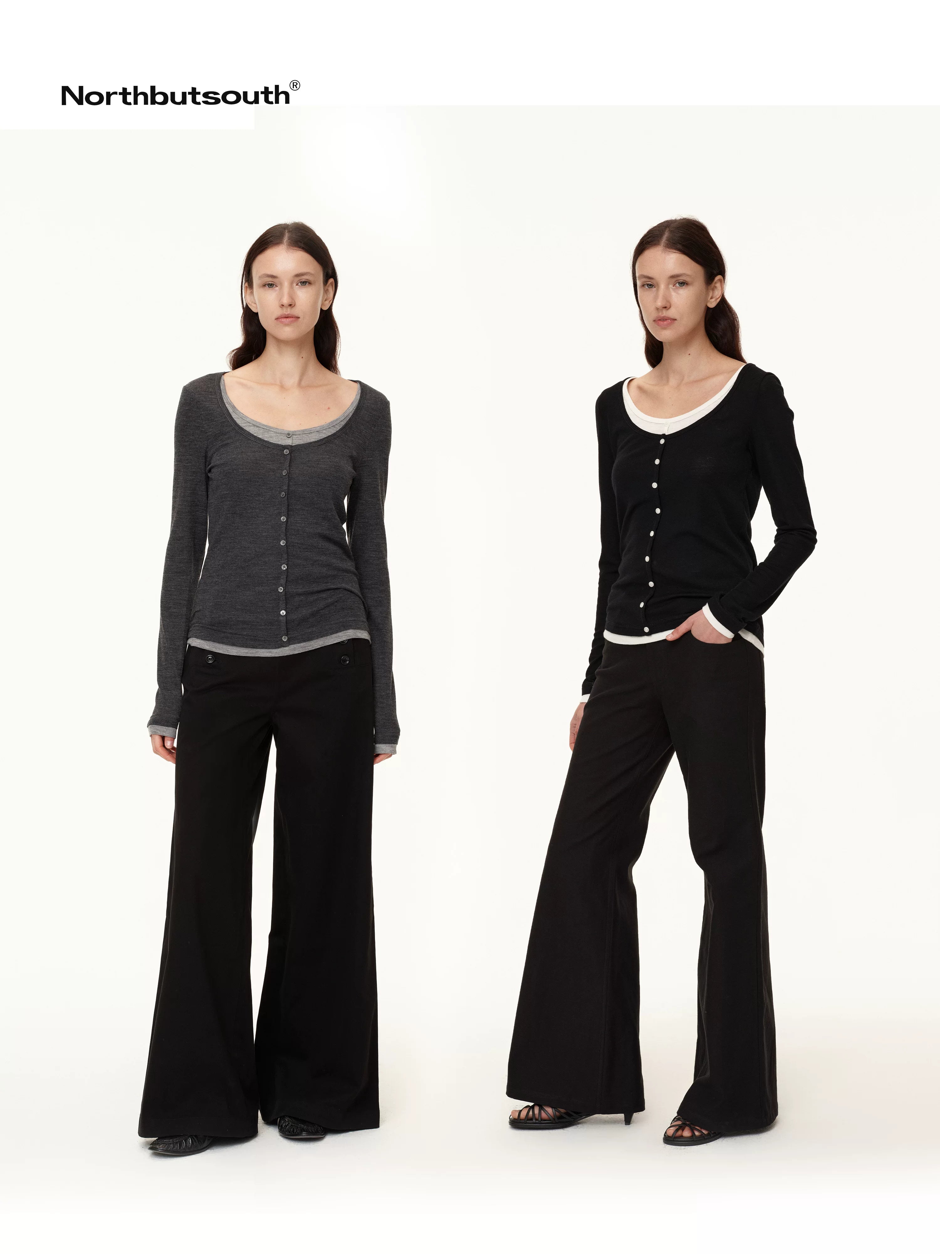 Colorblock Faux Layered U Neck Women&