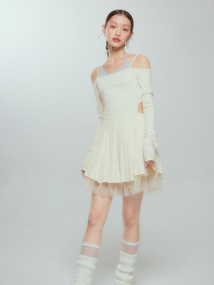 DIDDI MODA Colorblock Halter Ballet Dress With Lace Up Cutout Detail