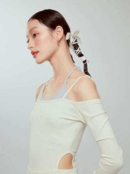 DIDDI MODA Colorblock Halter Ballet Dress With Lace Up Cutout Detail