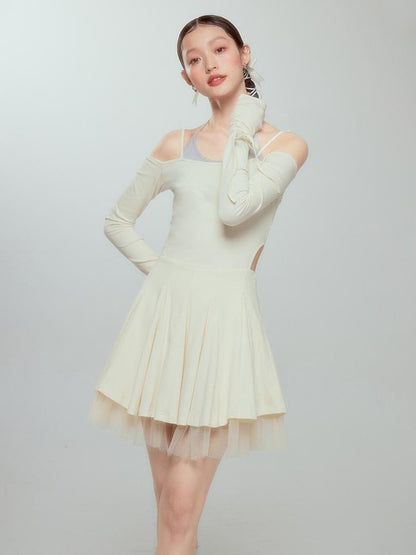 DIDDI MODA Colorblock Halter Ballet Dress With Lace Up Cutout Detail