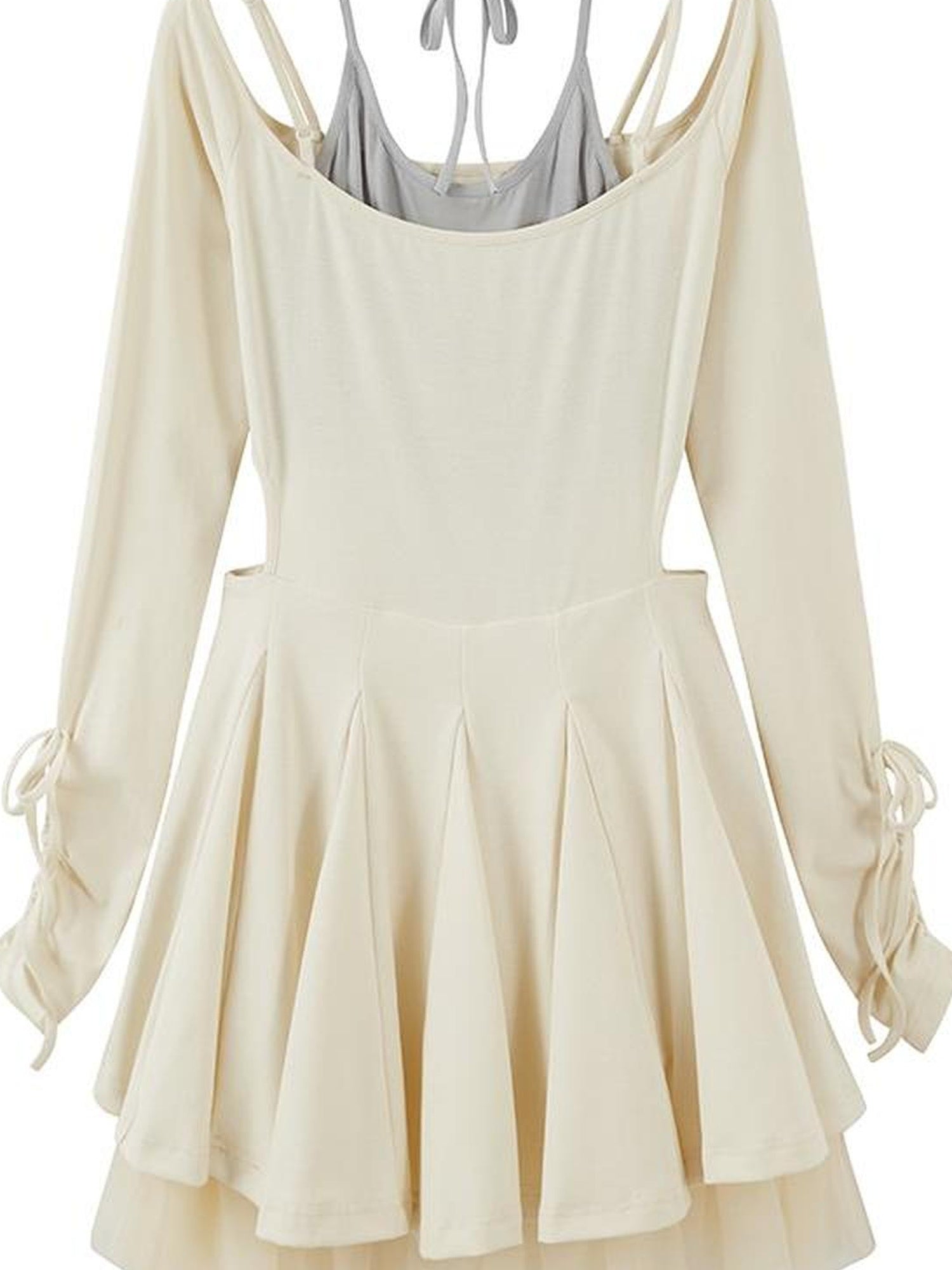 DIDDI MODA Colorblock Halter Ballet Dress With Lace Up Cutout Detail