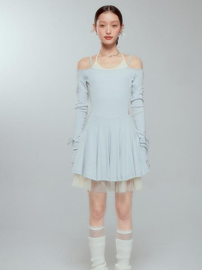 DIDDI MODA Colorblock Halter Ballet Dress With Lace Up Cutout Detail