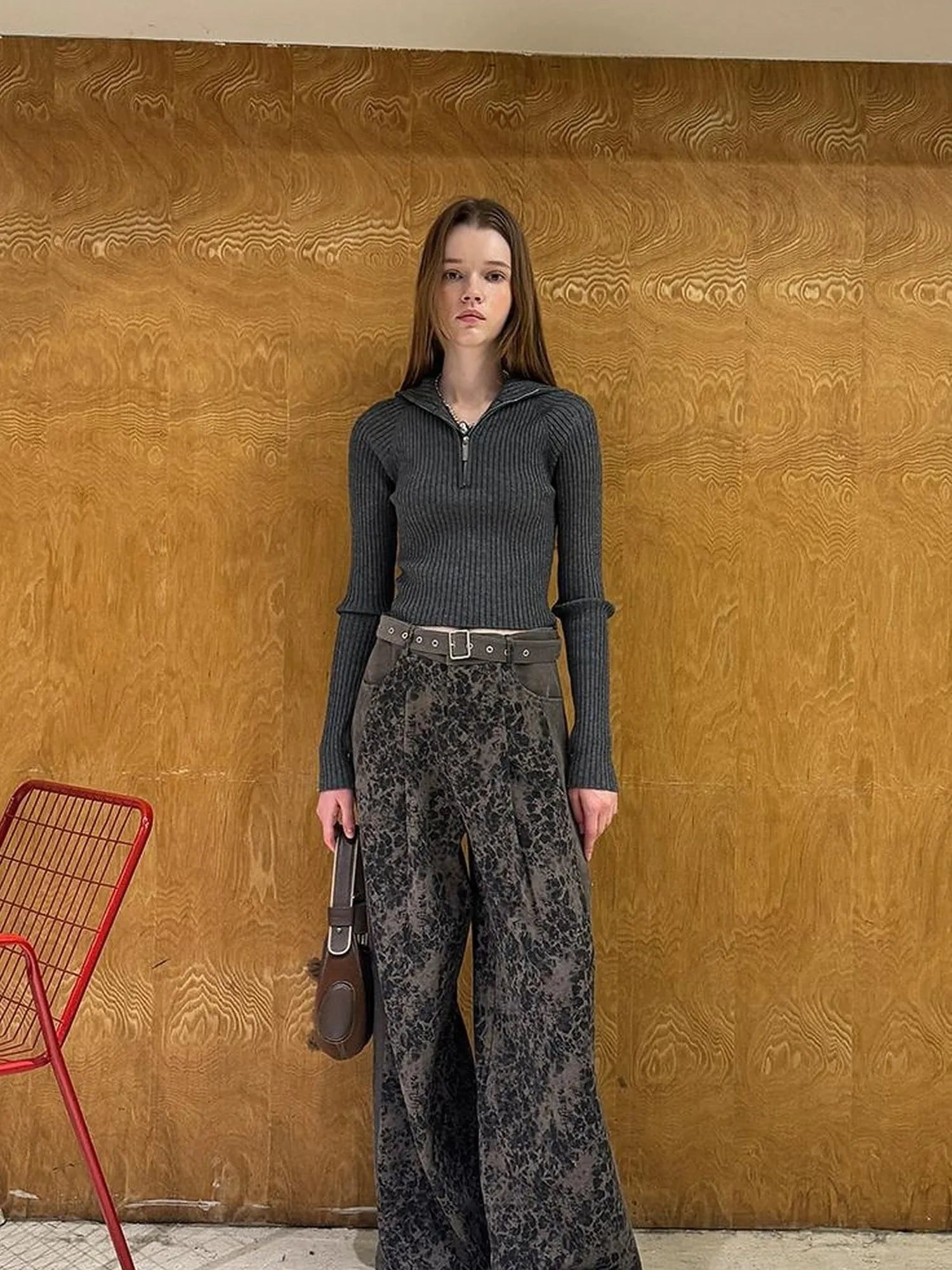 Colorblock Leopard Print Wide Leg Pants