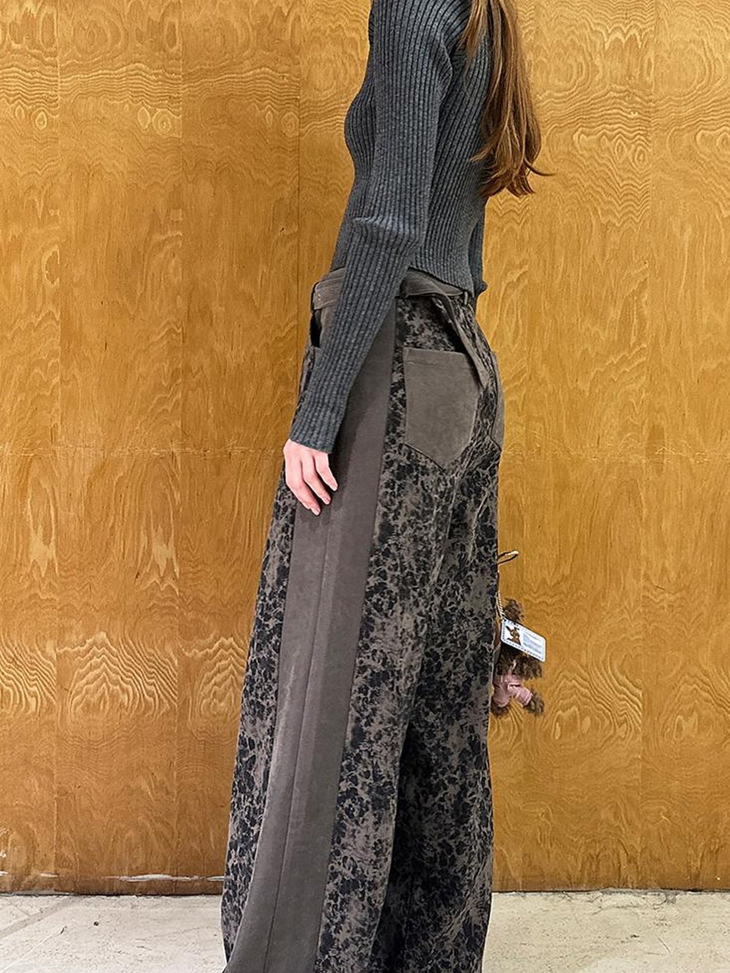DIDDI MODA Colorblock Leopard Print Wide Leg Pants