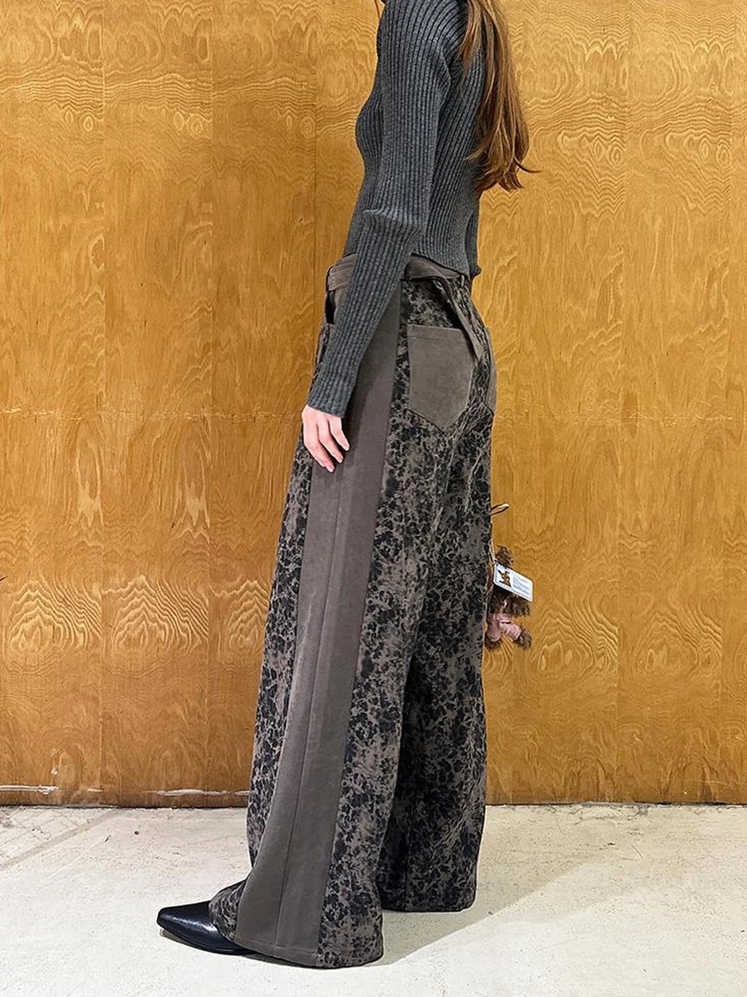 Colorblock Leopard Print Wide Leg Pants