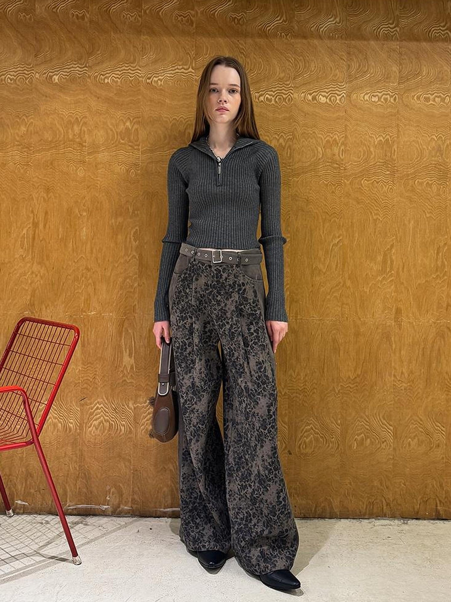 DIDDI MODA Colorblock Leopard Print Wide Leg Pants