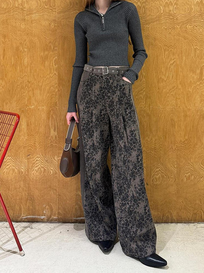 DIDDI MODA Colorblock Leopard Print Wide Leg Pants