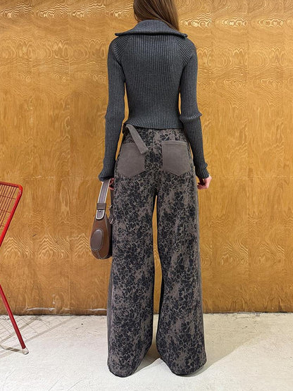 DIDDI MODA Colorblock Leopard Print Wide Leg Pants