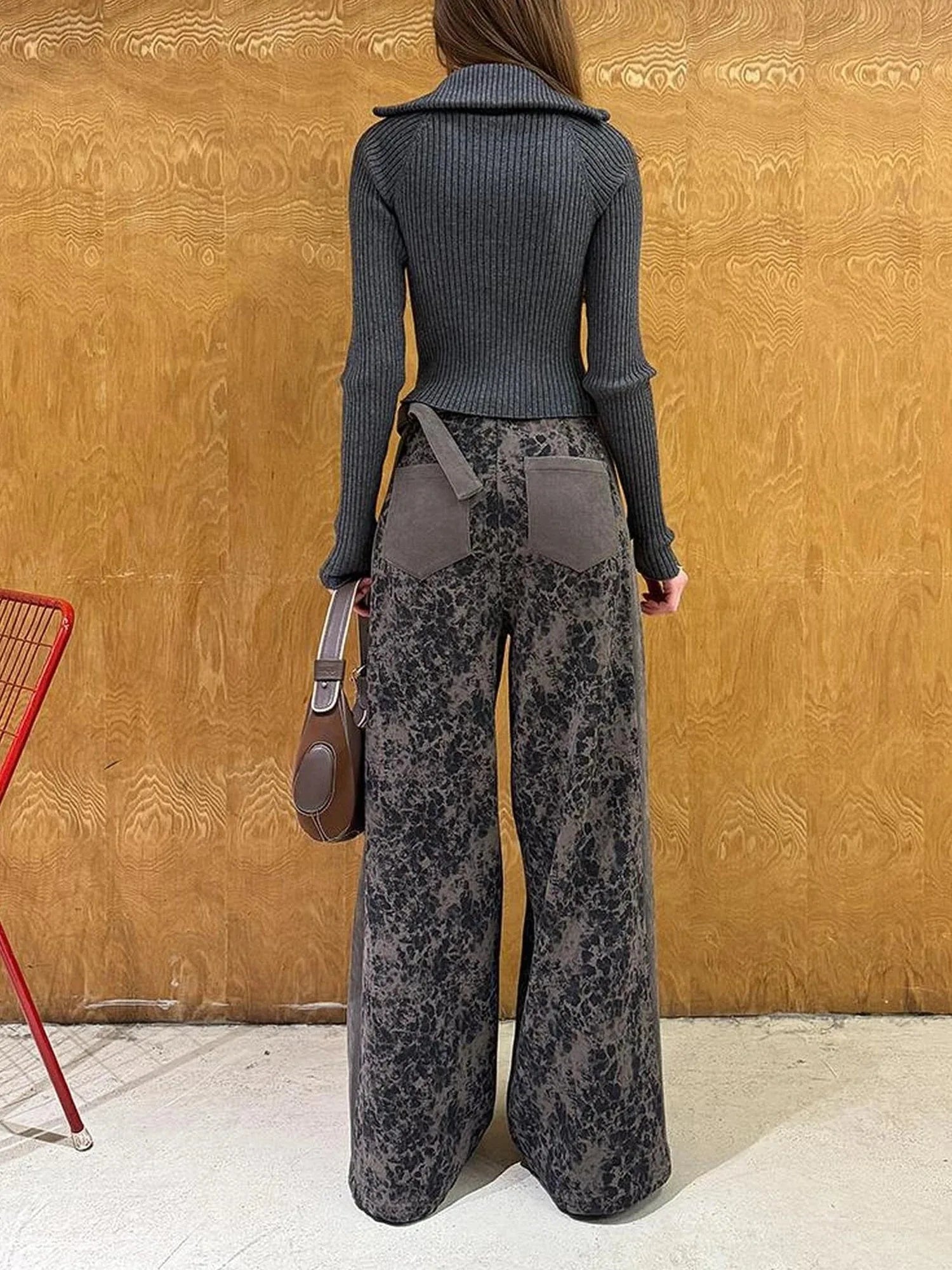 Colorblock Leopard Print Wide Leg Pants