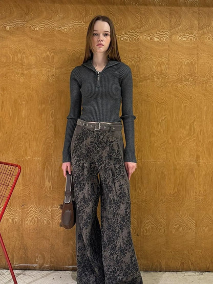 Colorblock Leopard Print Wide Leg Pants