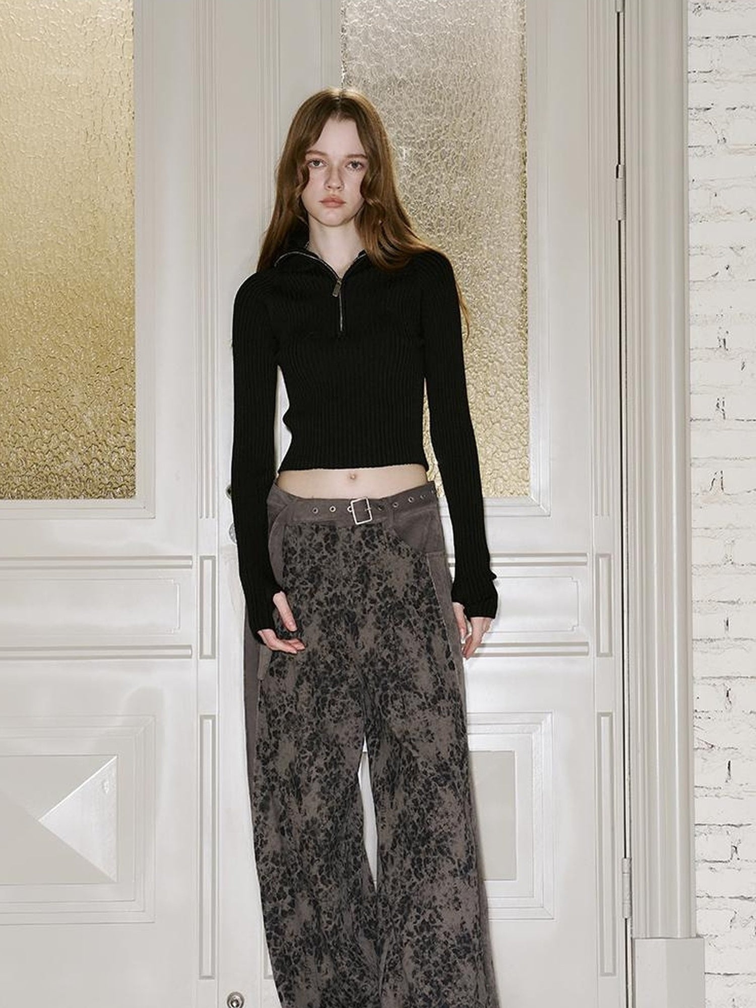 DIDDI MODA Colorblock Leopard Print Wide Leg Pants