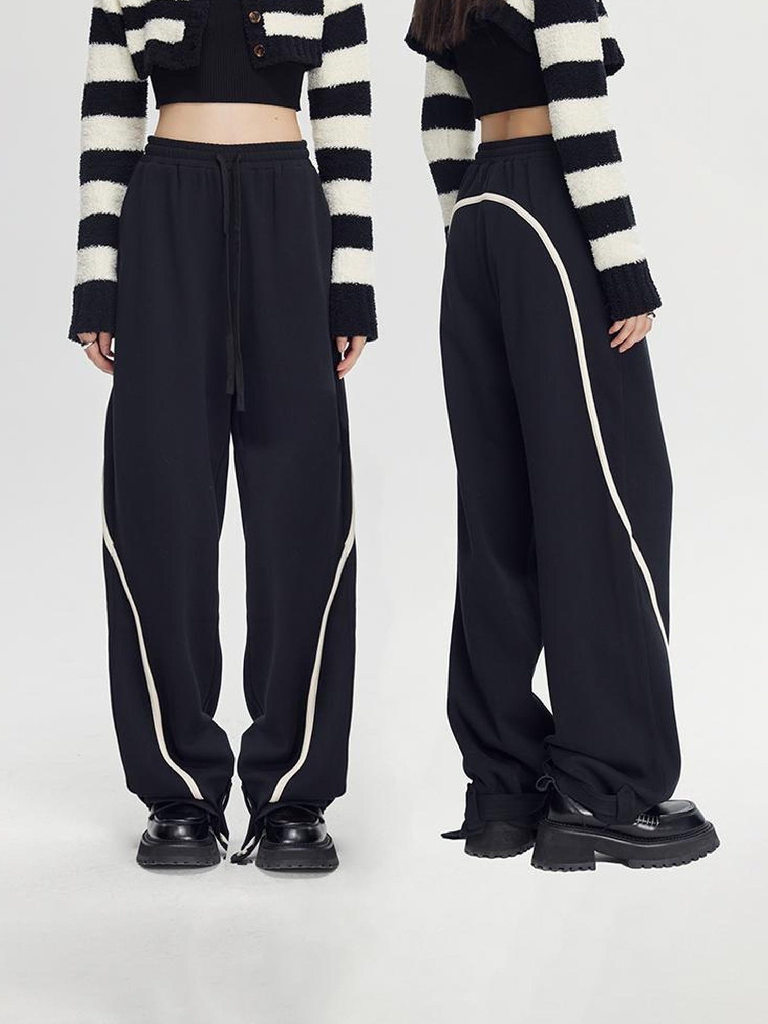 DIDDI MODA Colorblock Relaxed Jogger Pants With Adjustable Hem High Waist