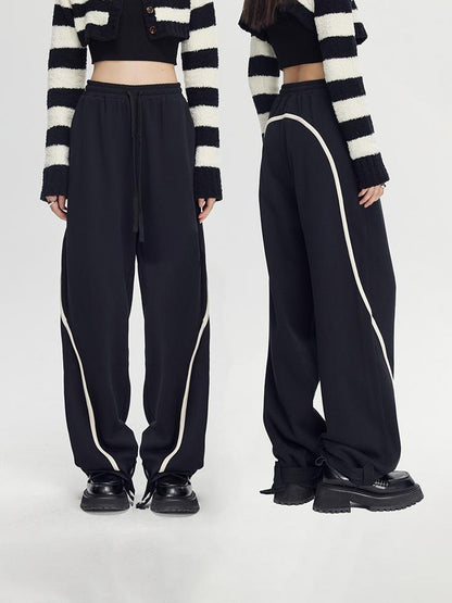 DIDDI MODA Colorblock Relaxed Jogger Pants With Adjustable Hem High Waist