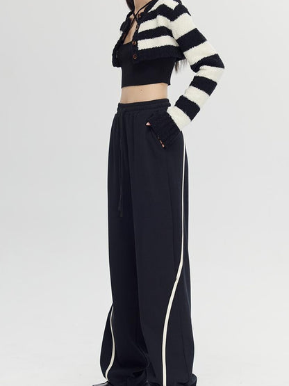 DIDDI MODA Colorblock Relaxed Jogger Pants With Adjustable Hem High Waist