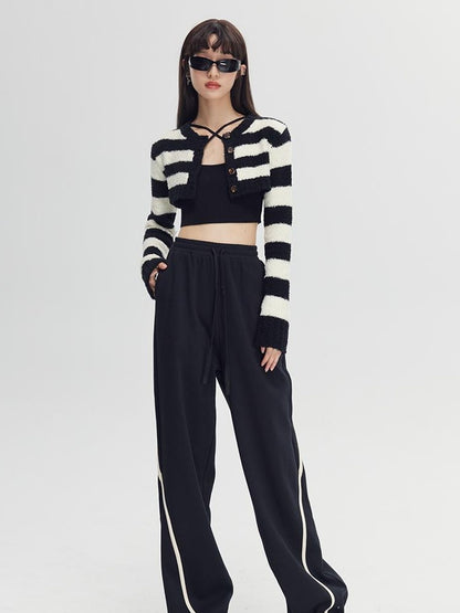 DIDDI MODA Colorblock Relaxed Jogger Pants With Adjustable Hem High Waist