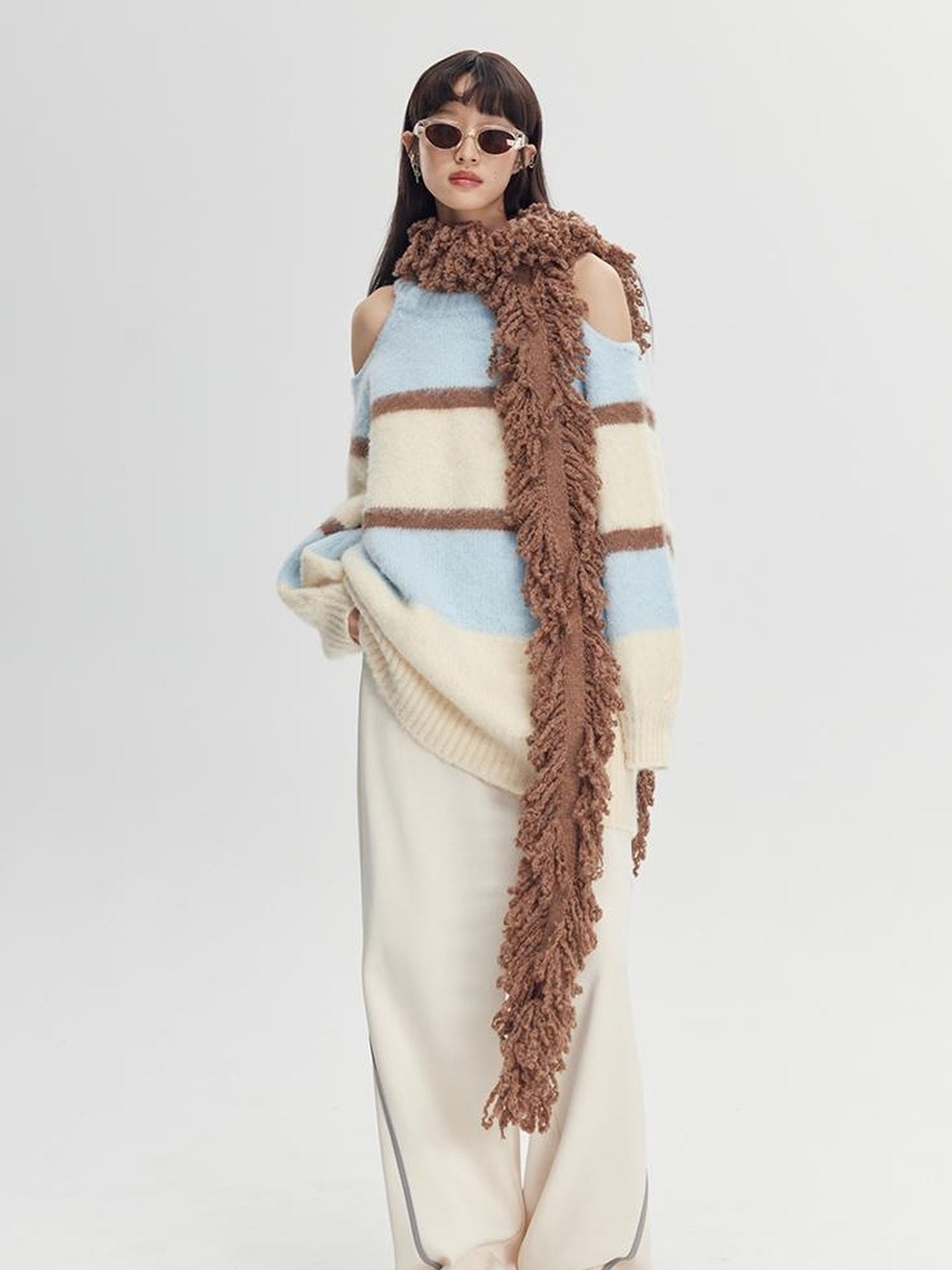 DIDDI MODA Colorblock Relaxed Jogger Pants With Adjustable Hem High Waist