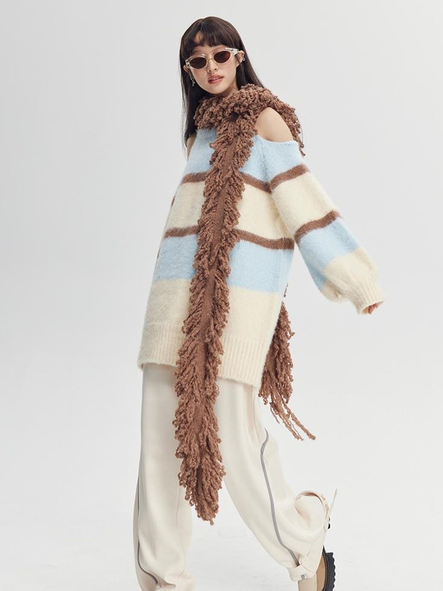 DIDDI MODA Colorblock Relaxed Jogger Pants With Adjustable Hem High Waist