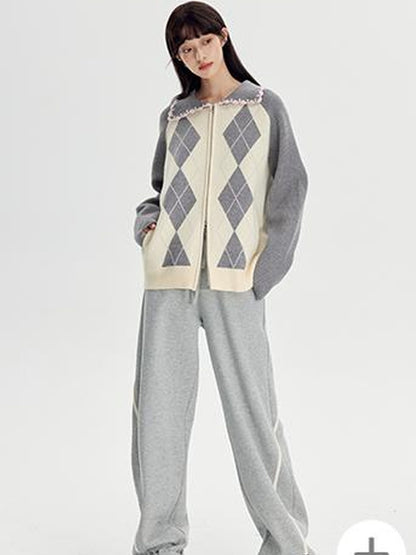 DIDDI MODA Colorblock Relaxed Jogger Pants With Adjustable Hem High Waist