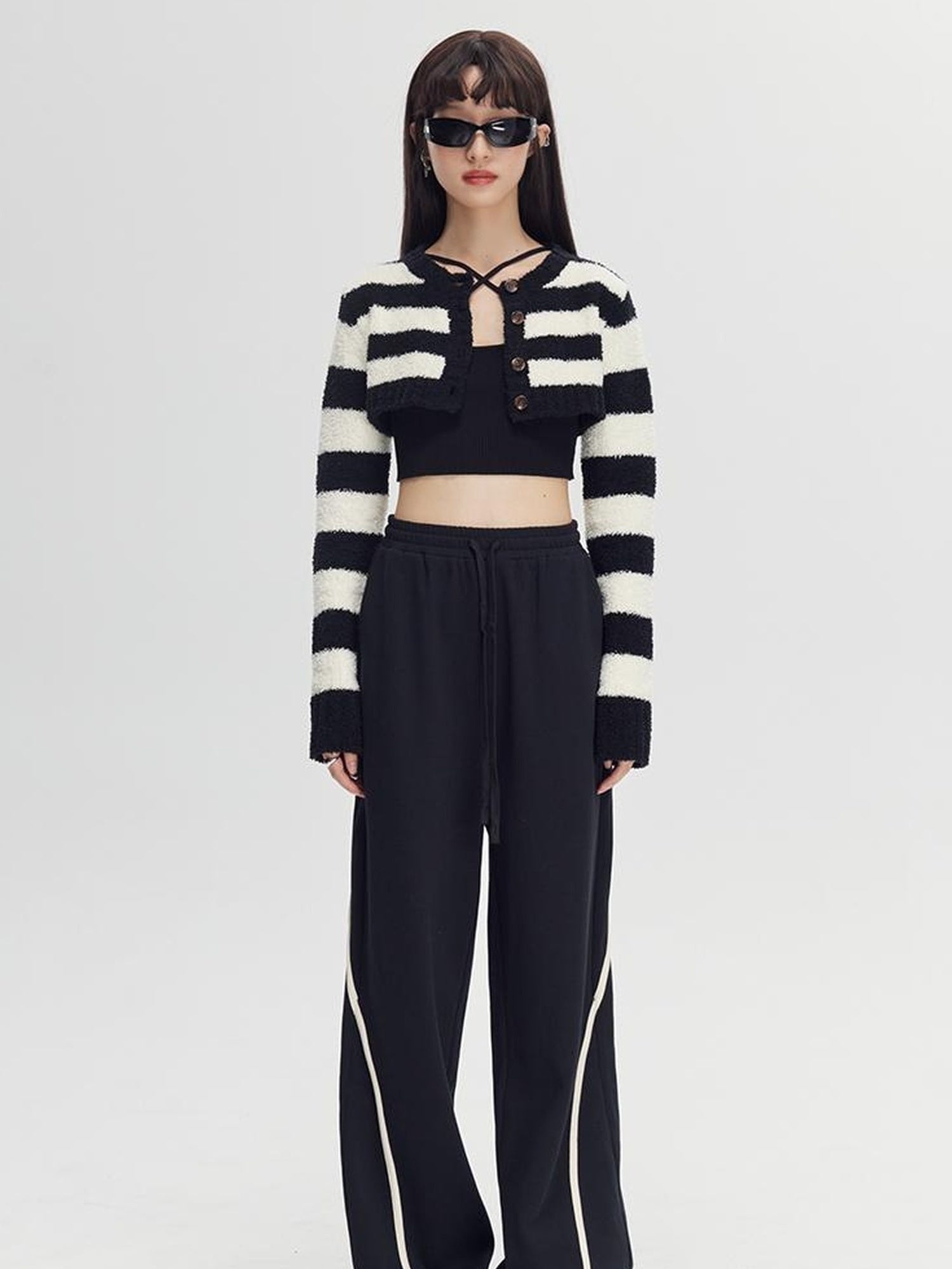 DIDDI MODA Colorblock Relaxed Jogger Pants With Adjustable Hem High Waist