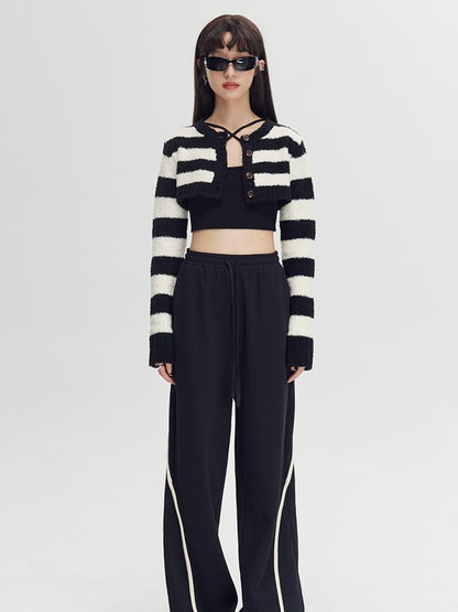 DIDDI MODA Colorblock Relaxed Jogger Pants With Adjustable Hem High Waist